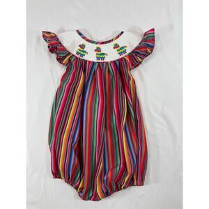 Ann + Reeves Pinata Smocked Embroidered Striped Kristine Bubble Romper 18M